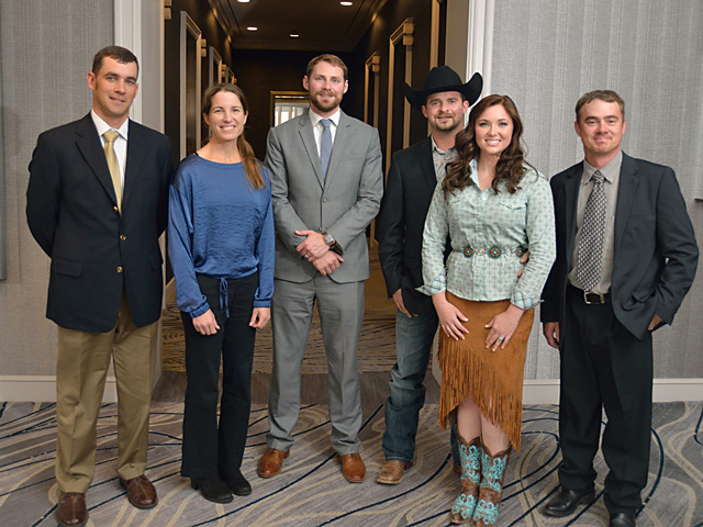 The 2018 Best Young Farmers and Ranchers Program honorees are (from left to right): Adam Wilson, Jamie Blythe, Quint Pottinger, Tyler and Page Turecek, and Wade Wilhour. (DTN/The Progressive Farmer photo by Jim Patrico)